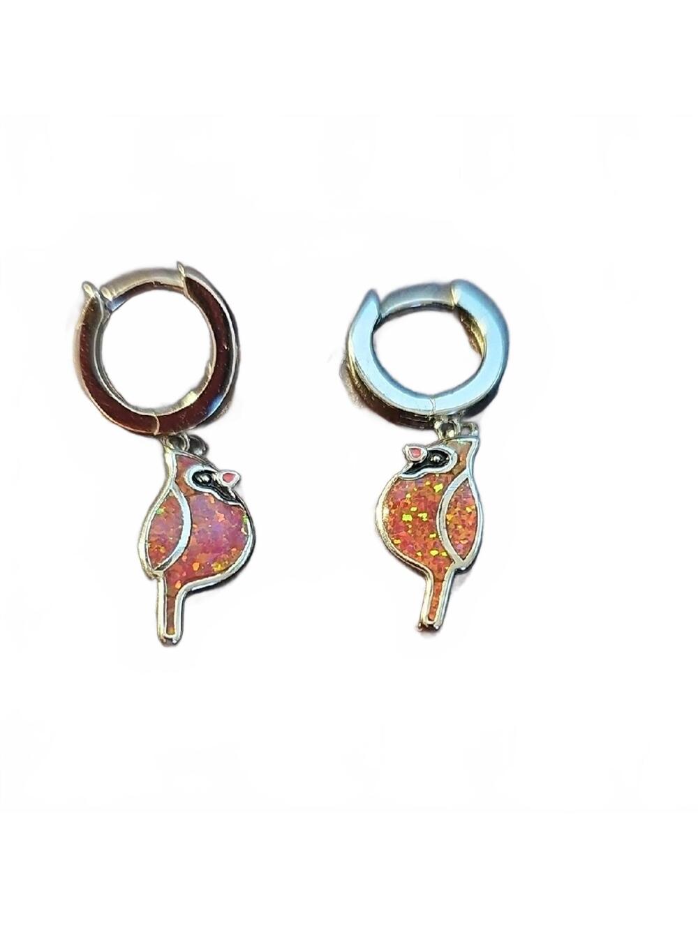 Elegant Silver and Red Cardinal Bird Earrings
